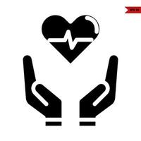 heart beat with in over hand glyph icon vector