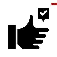 hand like with check in  speech bubble glyph icon vector