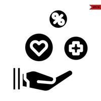 heart, medicine with sale in button and in over hand glyph icon vector