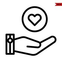 Heart in button with in over hand line icon vector