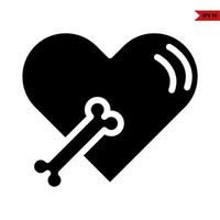 heart with bone glyph icon vector
