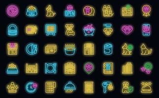 Pet restaurant icons set vector neon