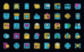 Hacker attack icons set vector neon