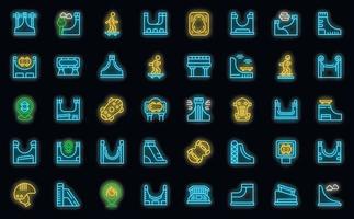 Skating park icons set vector neon