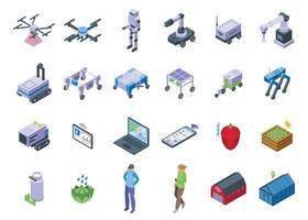 Artificial intelligence in agriculture icons set isometric vector. Smart field vector