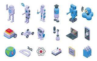 Artificial intelligence in education icons set isometric vector