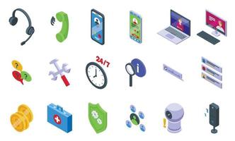 Call a consultant icons set isometric vector. Service support vector