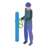 Gasman pipe icon isometric vector. Gas worker vector