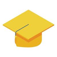 Yellow graduation hat icon isometric vector. Diploma cap vector