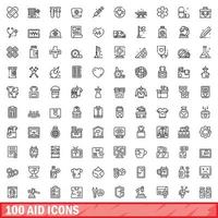 100 aid icons set, outline style vector