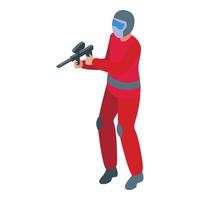 Paintball player icon isometric vector. Game mask vector