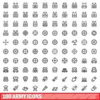 100 iconos del ejército, estilo de esquema vector