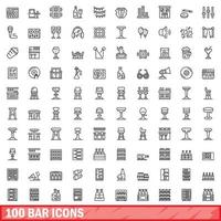 100 bar icons set, outline style vector