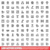 100 actor icons set, outline style vector