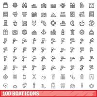 100 boat icons set, outline style vector