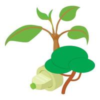 Green energy icon isometric vector. Plug inserted into socket tree green branch vector