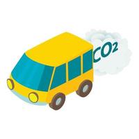 Air pollution icon isometric vector. New yellow car with cloud of carbon dioxide vector