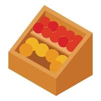 Fruit counter icon isometric vector. Wooden rack with colorful fresh fruit icon vector