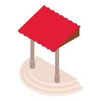 House element icon isometric vector. Stepped house porch and red canopy above it vector