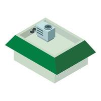 Green roof icon isometric vector. Home roof with outdoor unit of air conditioner vector