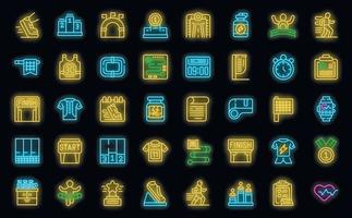 Running marathon icons set vector neon