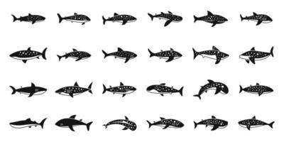 ballena tiburón íconos conjunto sencillo vector. pescado animal vector
