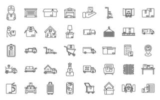 Moving house services icons set outline vector. Storehouse box vector