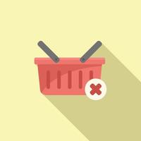 Rejected shop basket icon flat vector. Cancel error vector