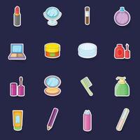 Cosmetics items icons set vector sticker