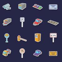 Parking items icons set vector sticker
