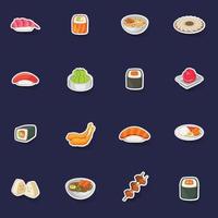 Japanese food icons set vector sticker
