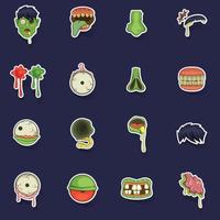 Zombie parts icons set vector sticker