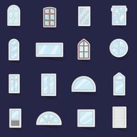 Window design types icons set vector sticker