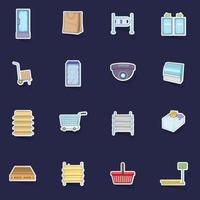 Supermarket icons set vector sticker