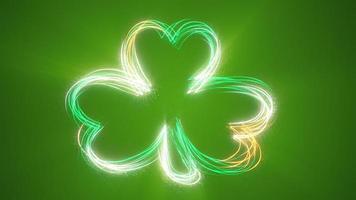 heilige patricks dag achtergrond - gloeiend neon klaver in de Iers groente, wit en goud kleuren met vloeiende deeltjes. deze beweging achtergrond is vol hd en een naadloos lus. video