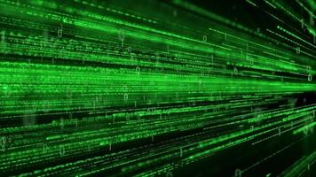 High speed futuristic green digital data stream with binary code one and zero particles. Looping internet technology motion background animation. video