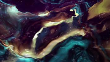 Abstract psychedelic flowing blue and gold liquid marble effect motion background. video