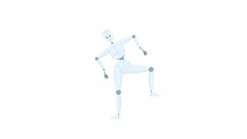 Animated humanoid robot movements. Robotics engineering. Dance automation. Flat character animation white background with alpha channel transparency. Color cartoon style 4K video footage