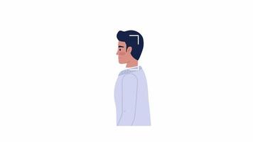 Animated scanning facial features. Identification system for organization staff. Flat character animation white background with alpha channel transparency. Color cartoon style 4K video footage