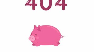 Animated dead tired piglet 404 error. Exhausted rural animal. Empty state 4K video footage with alpha channel transparency. Flash message. Color failed loading animation for broken link, web design