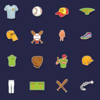 Baseball icons set vector sticker