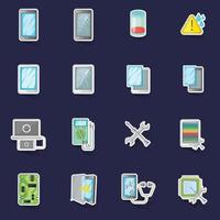 Broken phones fix icons set vector sticker