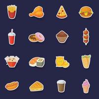 Fast food icons set vector sticker