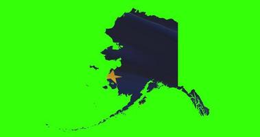 Alaska Estado mapa esboço com bandeira animação em verde tela video