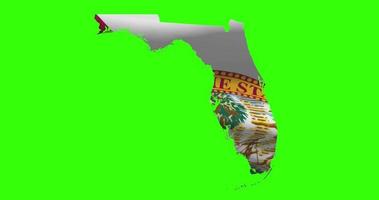 Florida state map outline with flag animation on green screen video