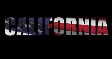 Califórnia Estado nome com americano bandeira acenando, alfa canal cenas video