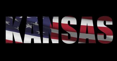 Kansas Estado nome com americano bandeira acenando, alfa canal cenas video