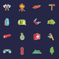 Camping icons set vector sticker