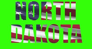 Nord Dakota Etat Nom sur vert écran animation. Etats-Unis Etat drapeau agitant video