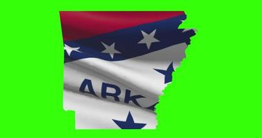 Arkansas state map outline with flag animation on green screen video